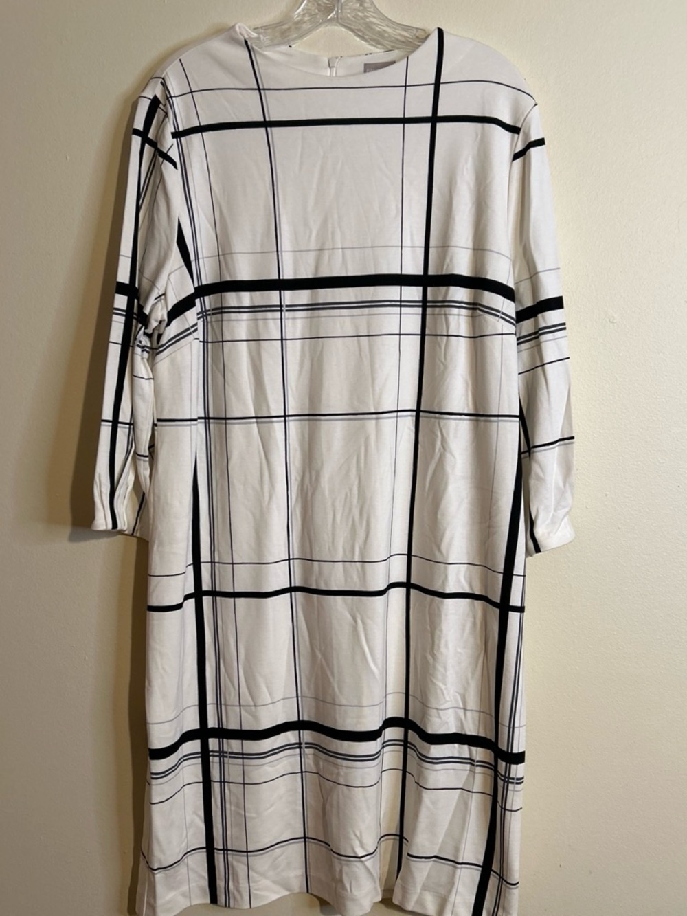 Chico's White Shift Dress with Black Windowpane Plaid